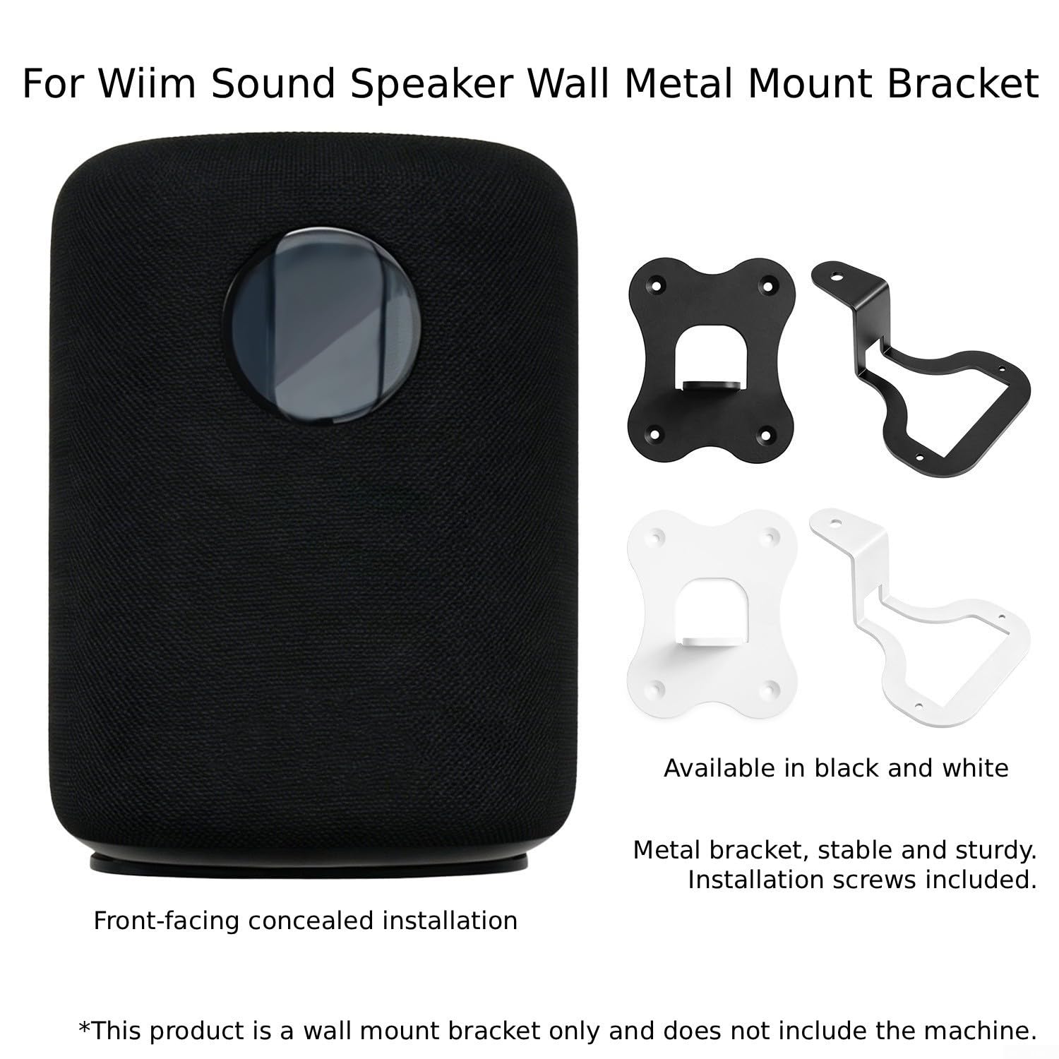 Supporto da parete in metallo bianco per Wiim Sound Speaker compatto | Metallo robusto, nero per l'aspetto, su misura per Wiim Lite, montaggio a parete stabile, senza oscillazioni durante il