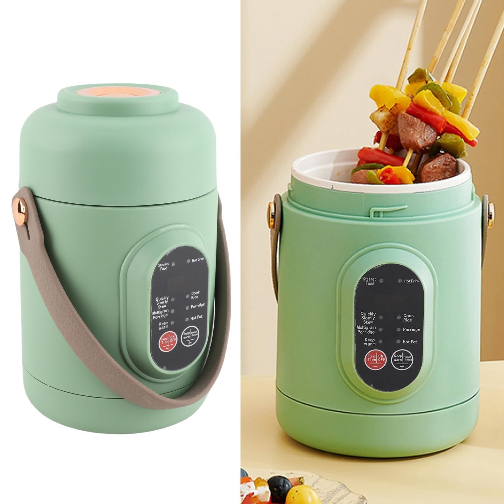 Mini Cocina de Viaje Portátil, Silicona y Acero Inoxidable, Olla Eléctrica Antiadherente, 6 Modelos Inteligentes, Enchufe Europeo 220V