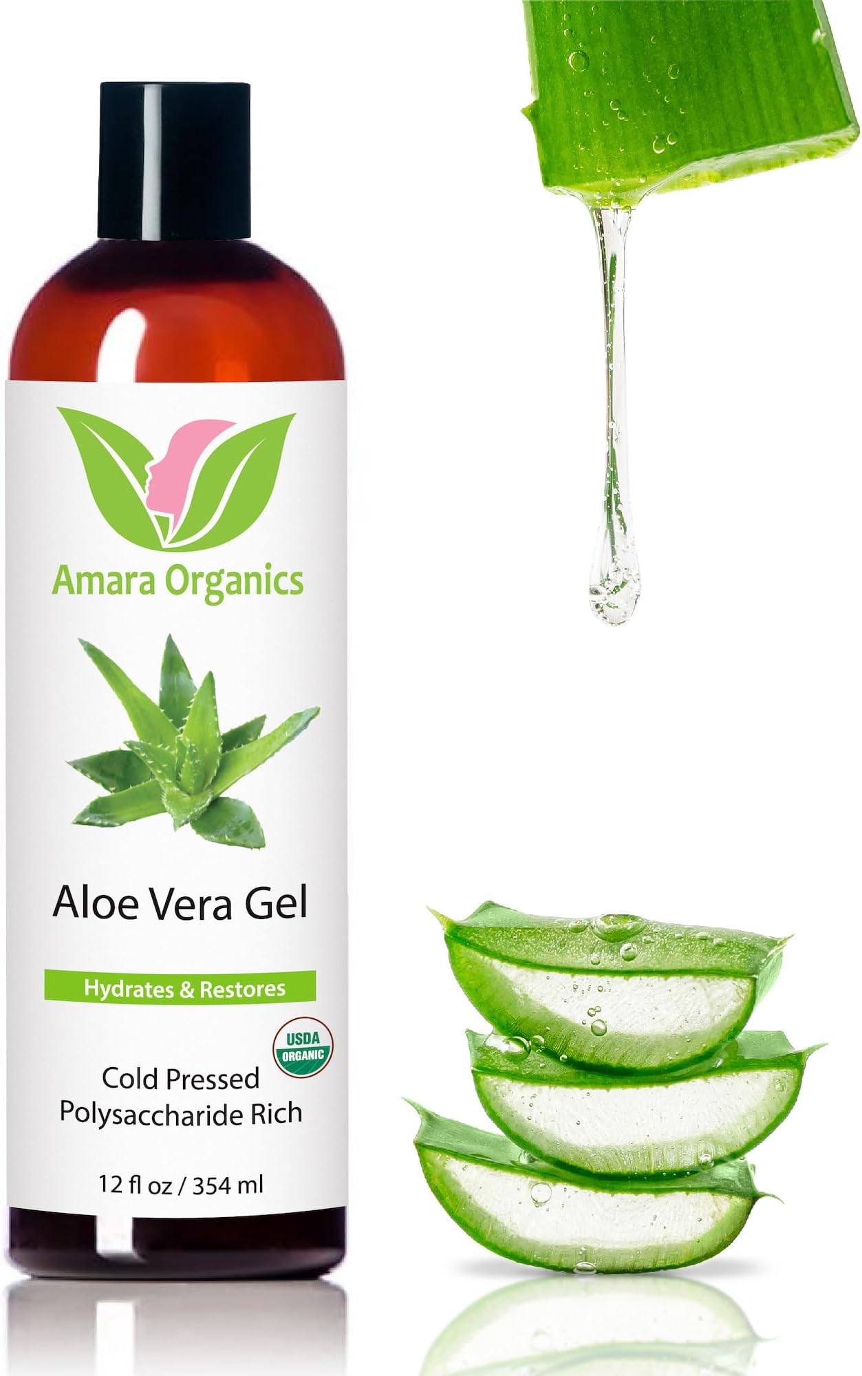 Amara Organics Cold Pressed Aloe Vera Gel, 8 fl oz