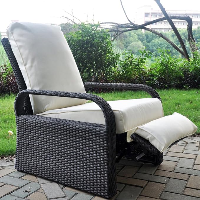 Outdoor Recliner Outdoor Wicker Recliner Chair with 5.12'' Thickness Cushions, Automatic