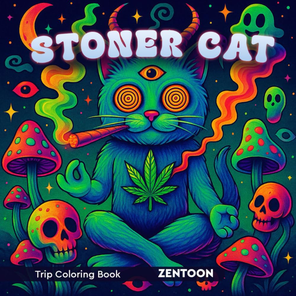Stoner Cat Trip Coloring Book: Trippy Psychedelic Coloring Book for Adults with Mushrooms Pages, Smoke & Chill Vibes for Relaxation