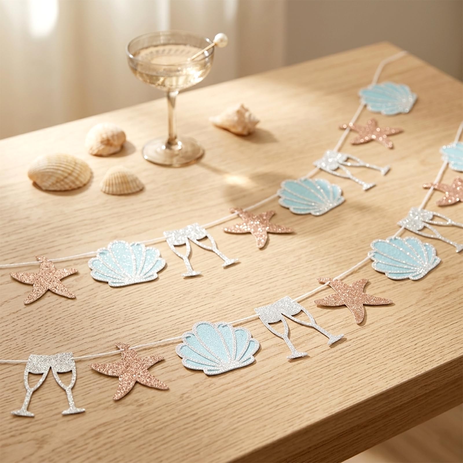 Party Decorations Banner - Shimmering Gold Foil Ocean Theme Hanging Decor with Sea Star & Shell, 2 Pack, Easy to Hang for Birthday Summer Party