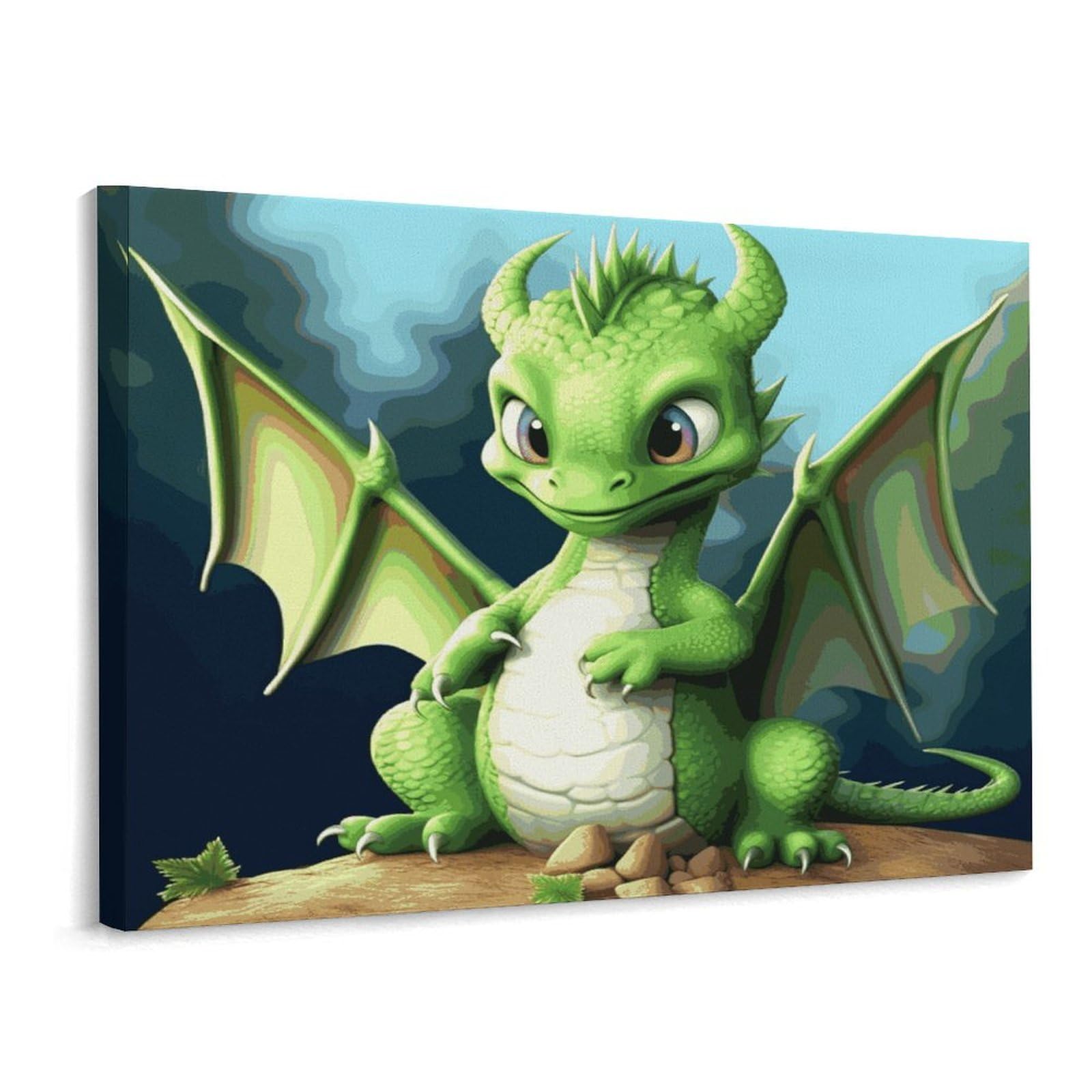 Fodpand Frame-Style Dragon Cute Bathroom Wall Art Canvas Prints, Artwork For Walls For Living Room Hallway Stair Office Wall Decor, Pictures Home Decor 15.7X11.8 Inch