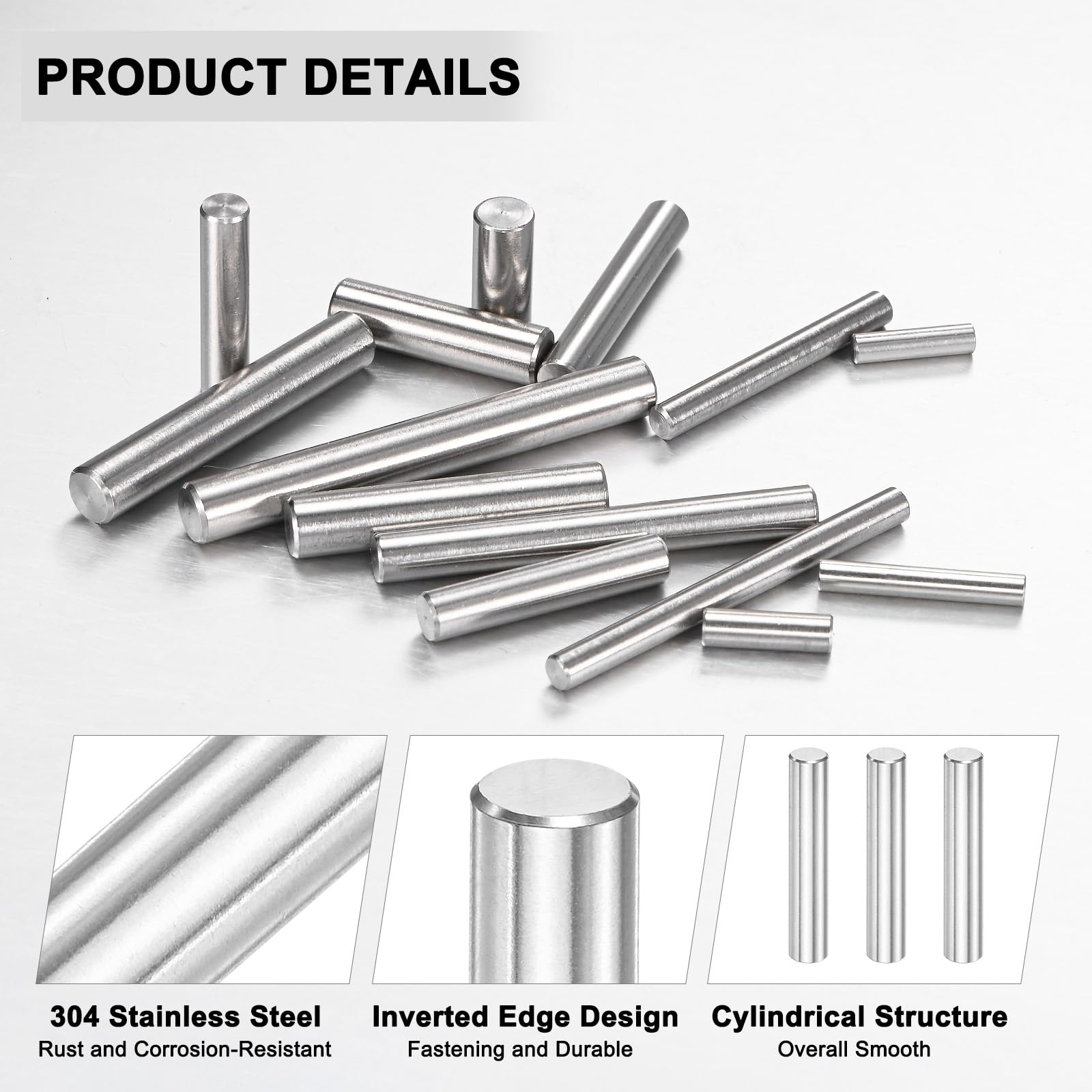 M METERXITY 10-Pack 8 x 45 mm Dowel Pin, 316 Stainless Steel Support Pin Fastener Elements for Metal Devices/Wooden Projects - Image 2
