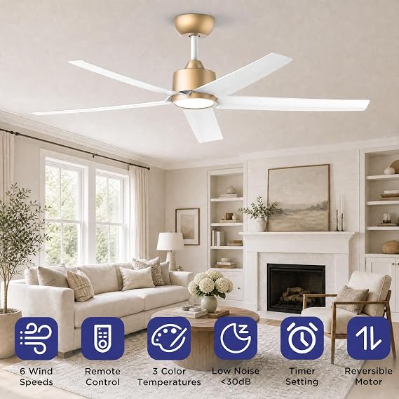 ocioc 52 inch Ceiling Fans with Lights and Remote,Gold,Powerful Airflow