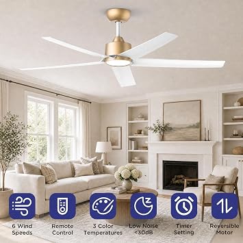 ocioc 52 inch Ceiling Fans with Lights and Remote,Gold,Powerful Airflow