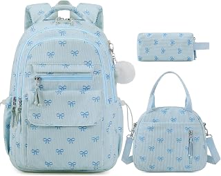 Bevalsa Backpack for Girls, 3PCS Corduroy Kids Backpack Set