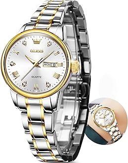 OLEVS Luxury Ladies Watches,Women's Watch with Day and Date,Female Watch for Small Wrist,Gold Stainless Steel Watches for Women,Easy Read Ladies Wrist Watches Waterproof（Adjustable Strap