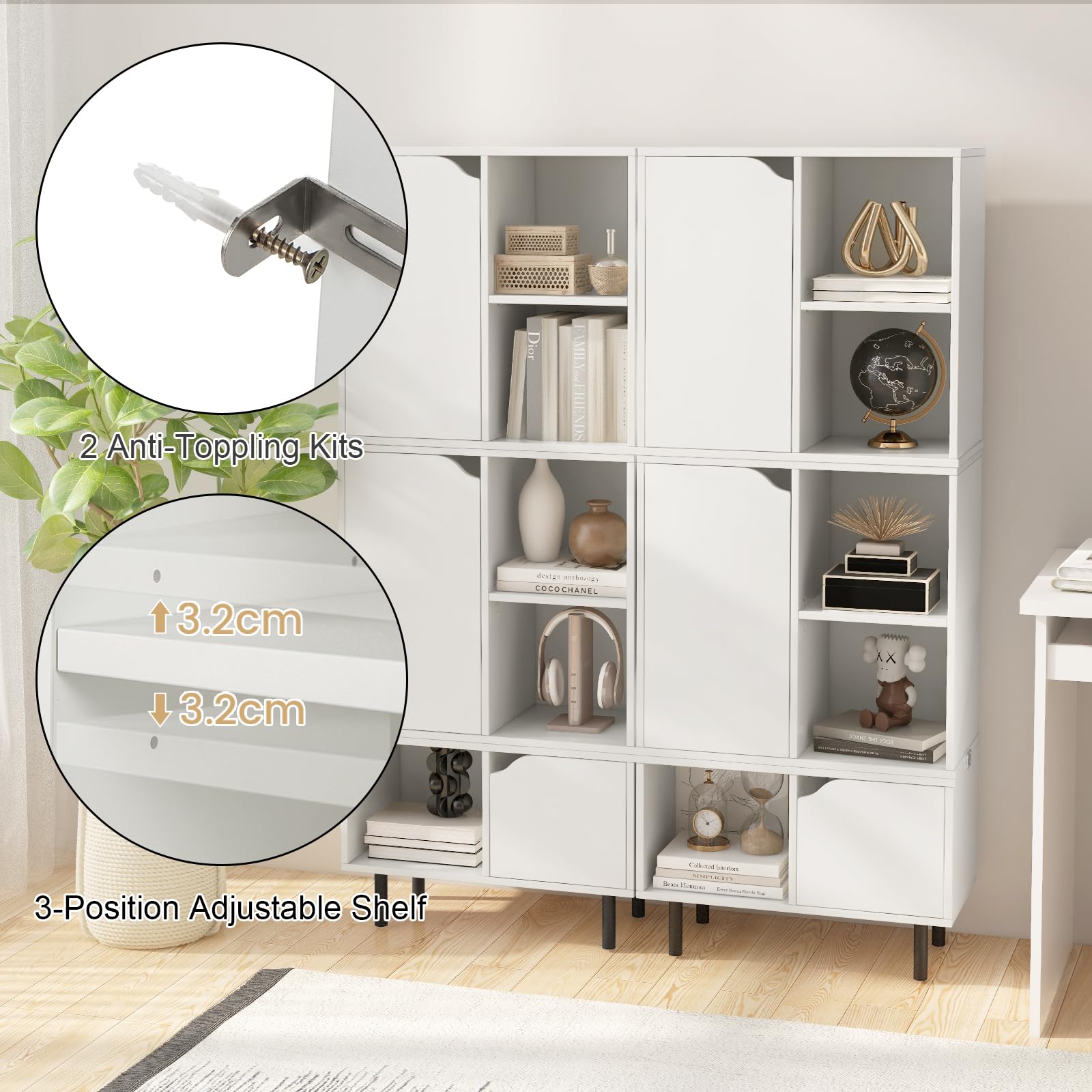 HOMASIS Libreria 3 Ripiani Con Cassetto – Scaffale In Legno 55x29x105 Cm, Anti-ribaltamento, Per Soggiorno Ufficio Cucina (Bianco)