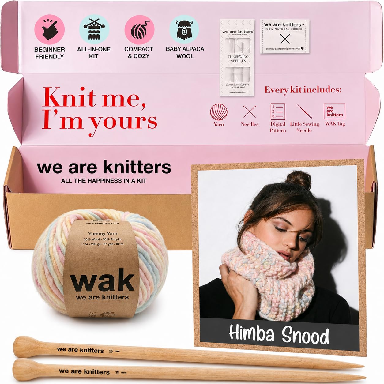 We Are Knitters Himba Snood Strickset für Anfänger, Strickset mit Wolle und Anleitung, Rundschal aus 100% Wolle, DIY Geschenkidee für den Winter