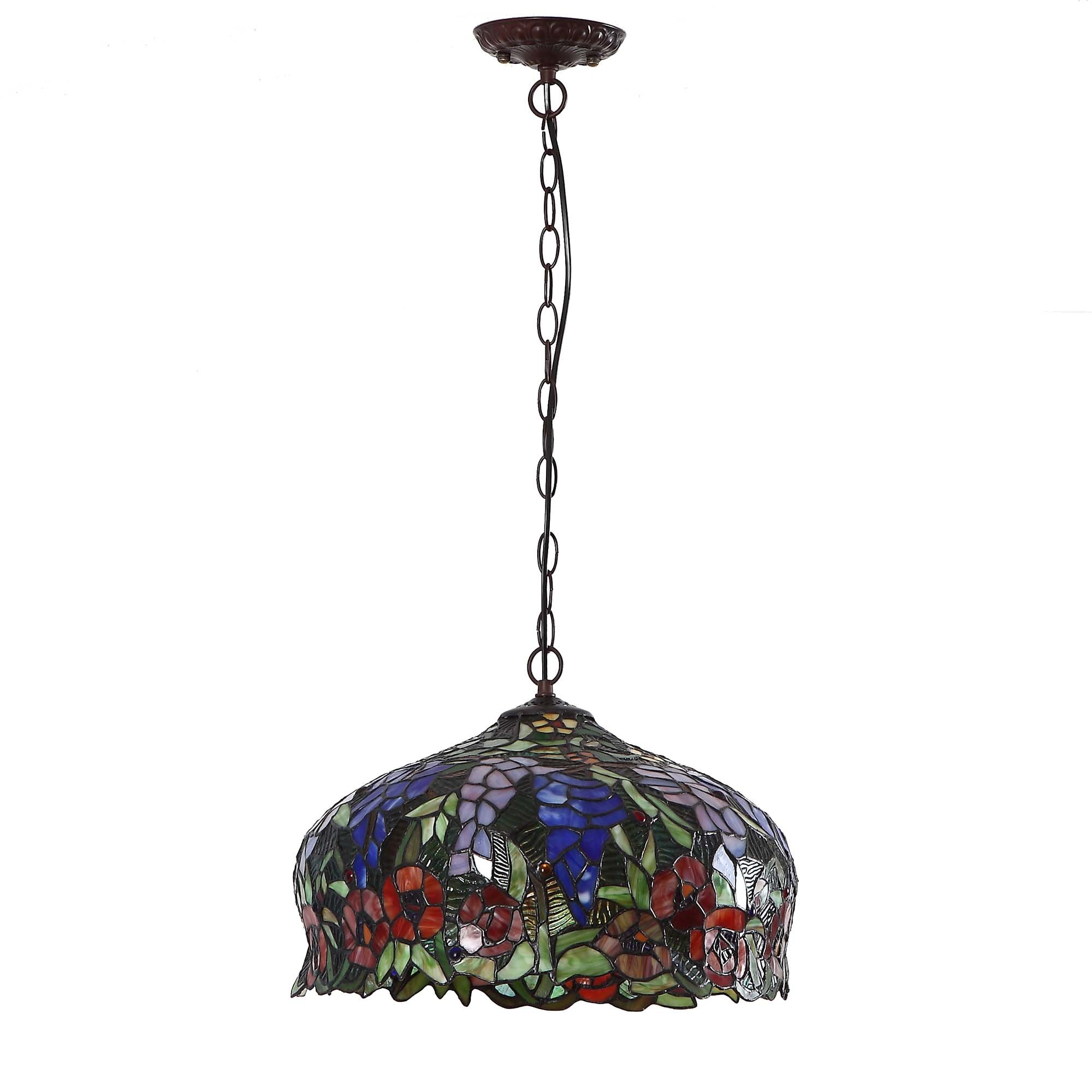 L10557 Glicinia y flores de rosas estilo Tiffany - Lámpara colgante de techo con pantalla de 16 pulgadas de ancho 3