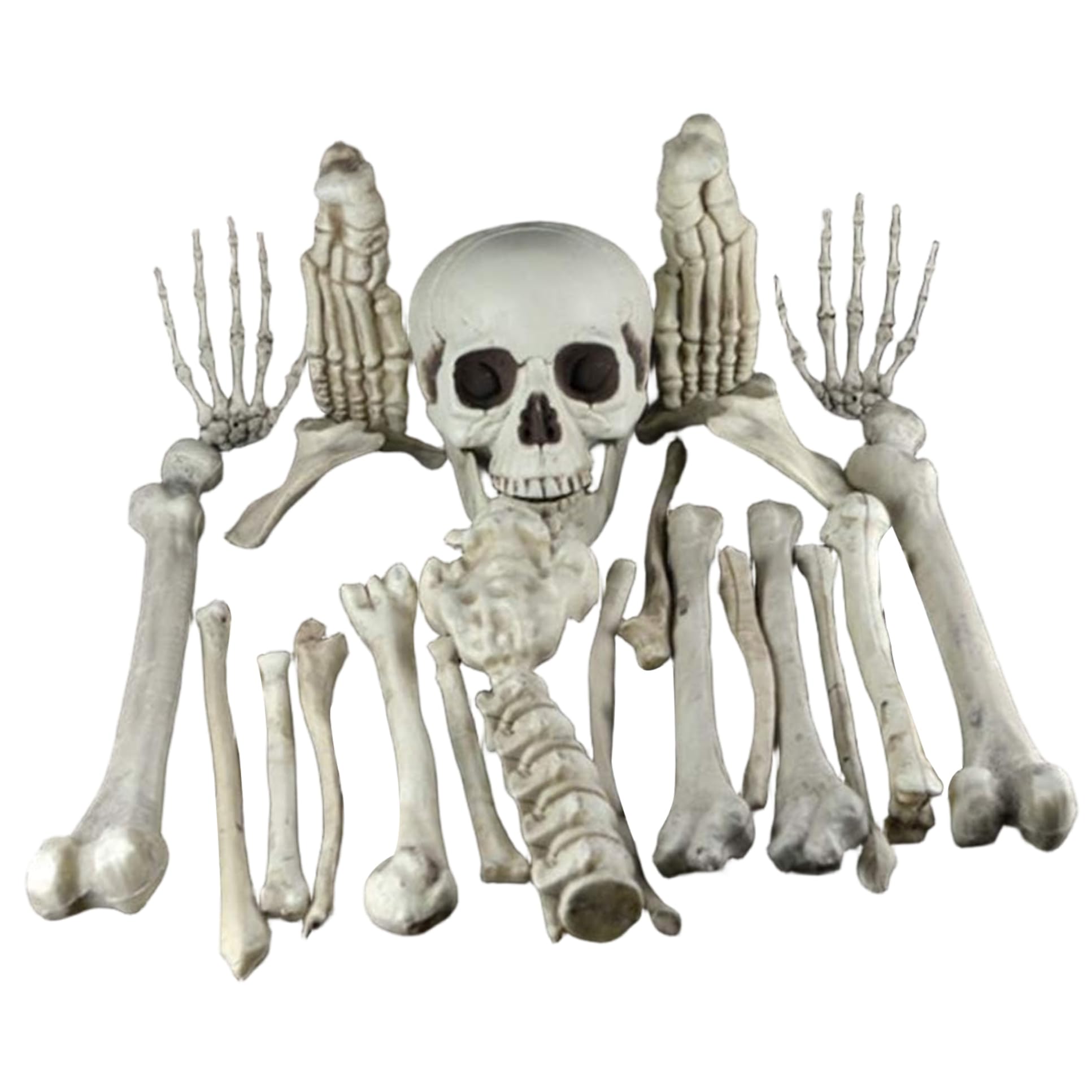 19Pcs/Set Bag of Bones, Scary Fake Bones and Skull, Halloween Skeleton for Halloween Graveyard Scene Haunted Houses Outdoor Indoor