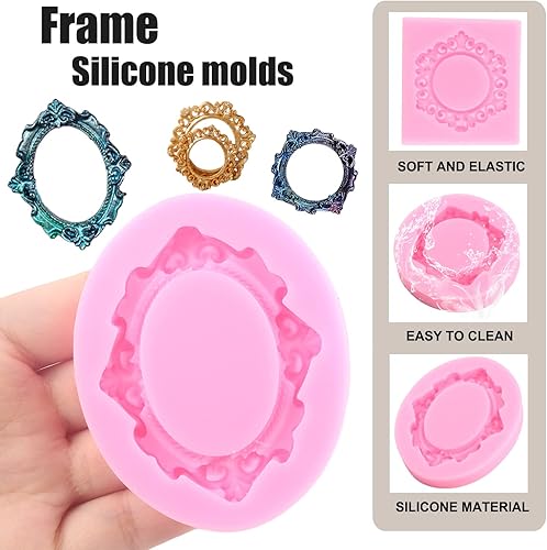 Miniatura 2 de ZiXiang Marcos de fotos de silicona estilo barroco Curlicues Scroll Lace Photo Frame Molds Fondant Moldes para decoración de tartas, decoración de