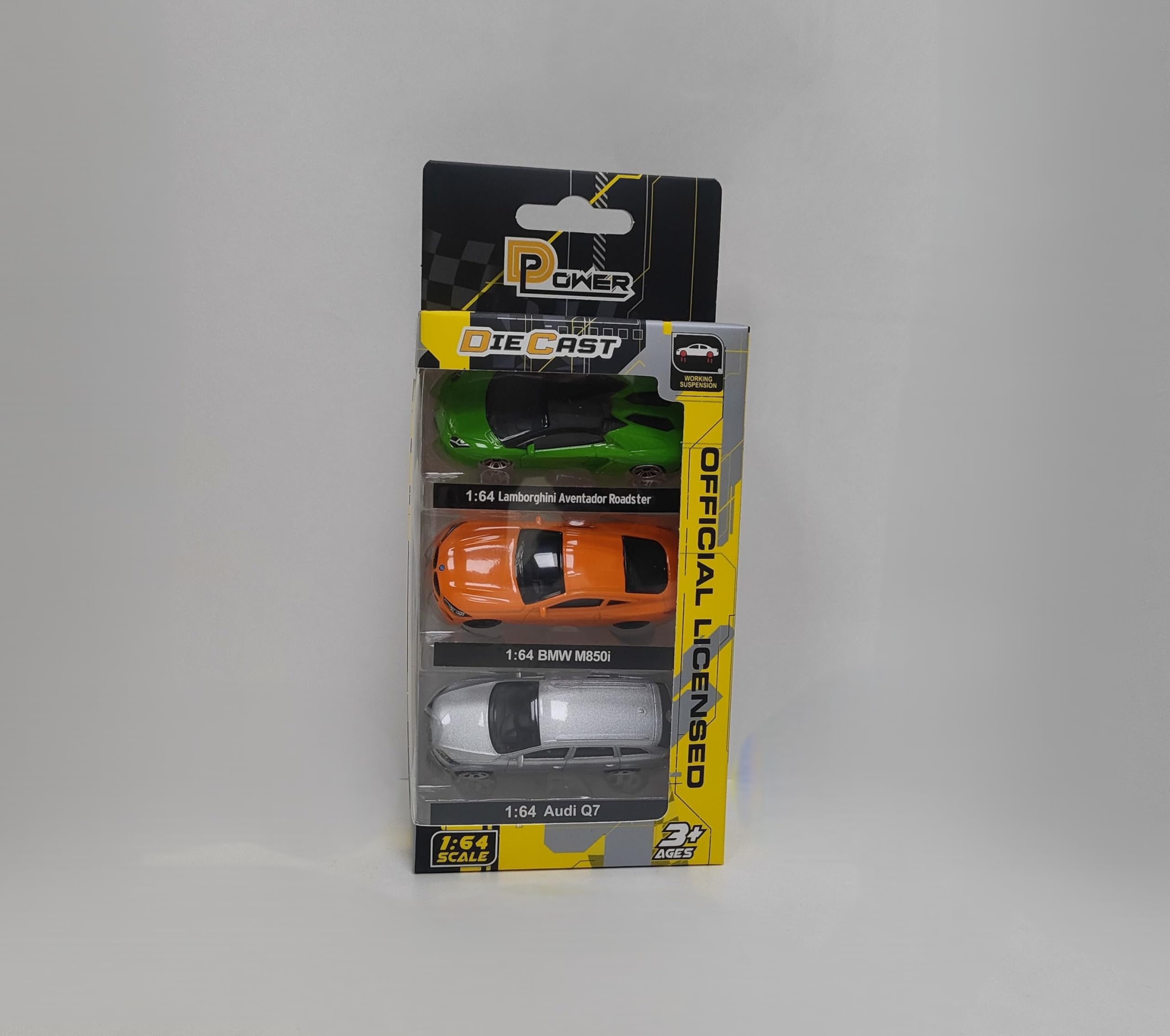 D-power – Prestige Trio, 3Pc 1:64 Sized BMW, Audi, Lamborghini | Die-Cast Replica, Ultimate Collector's Item, Toy Car, Bundle Collection | Size - 1:64, For Kids 3+