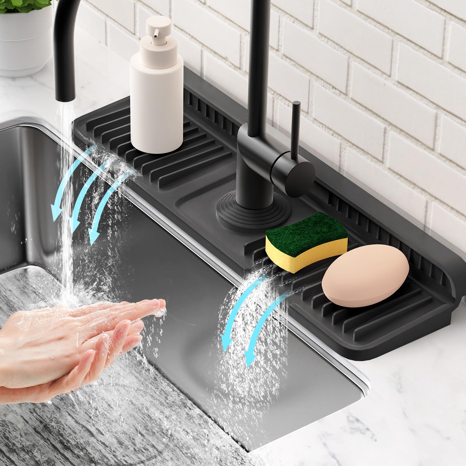 Photo 1 of 17.7'' Folding Faucet Mat for Kitchen Sink Splash Guard[7° Slope Fast Self-draining][Snap Lock Fit] Kitchen Sink Faucet Mat Splash Guard Kitchen Sink Area Water Splash Guard Behind Faucet Draining Mat