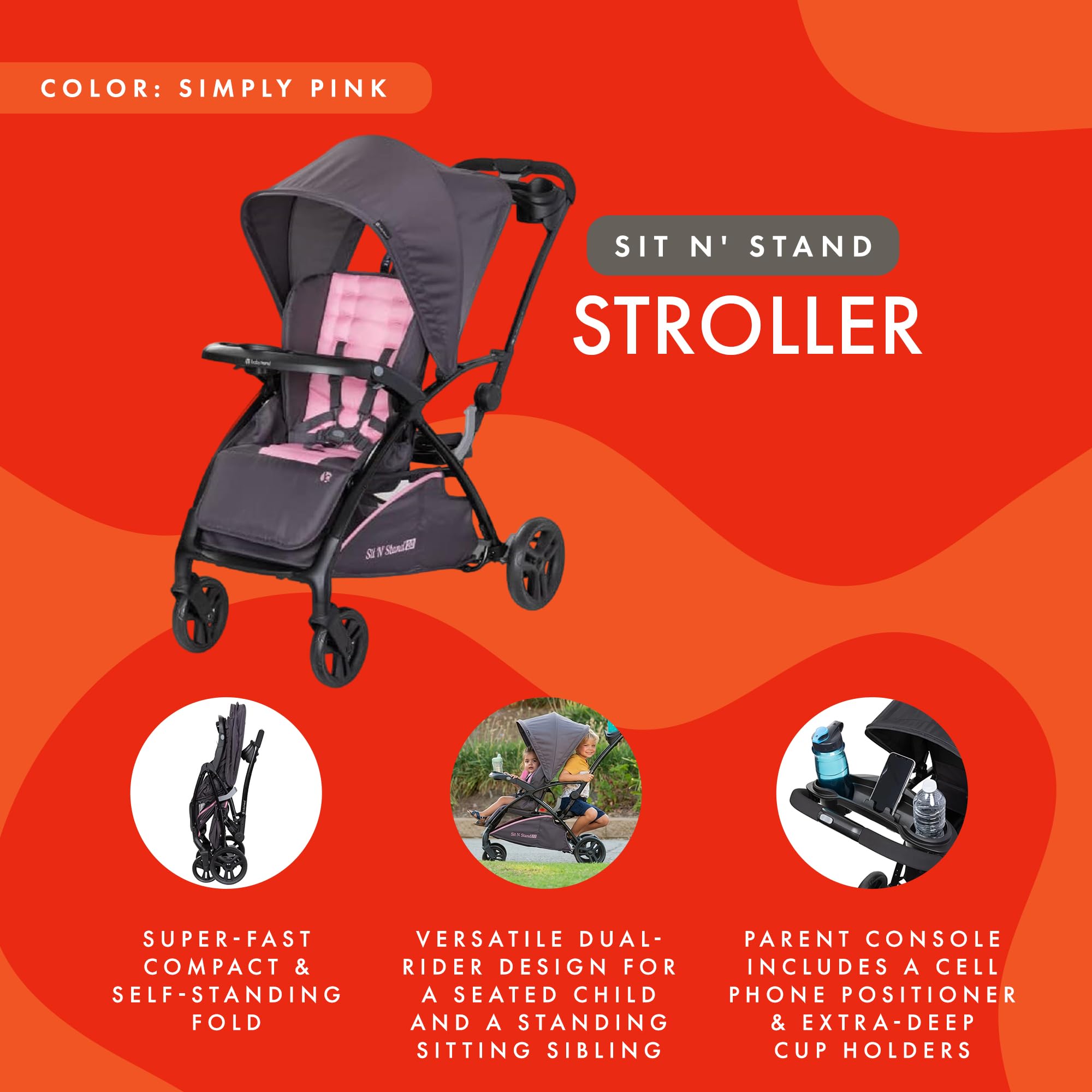 Amazon.com : Baby Trend Sit N' Stand® 2.0 Stroller, Simply Pink : Baby
