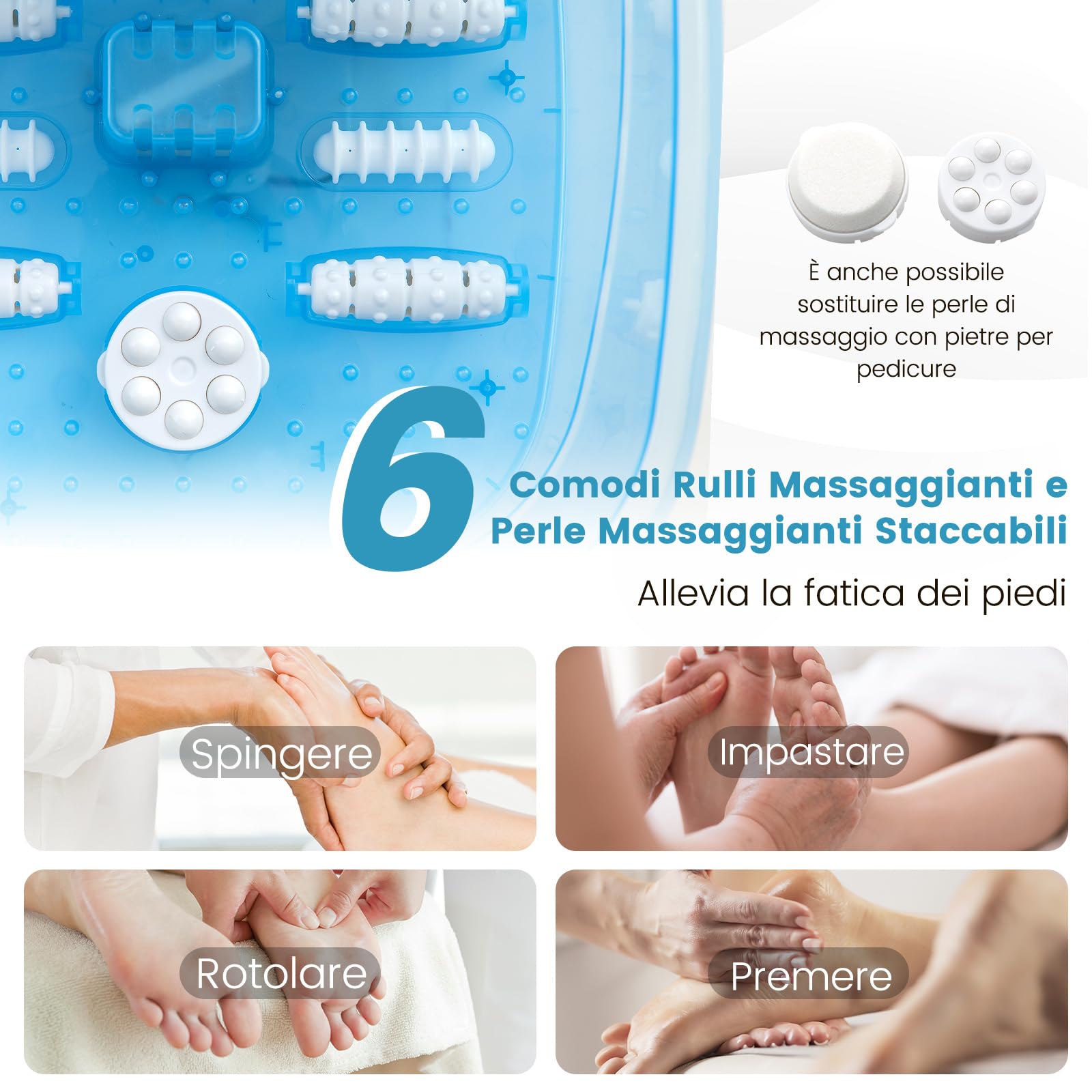 RELAX4LIFE Pediluvio Massaggiatore per Piedi con Rulli Massaggianti, Funzioni Riscaldamento 35℃-46℃, Vibrazioni, Bolle, Pietra Pedicure,Spenimento Automatico 1 Ora,Cavo 183cm,33x39x18cm (BluBlu)