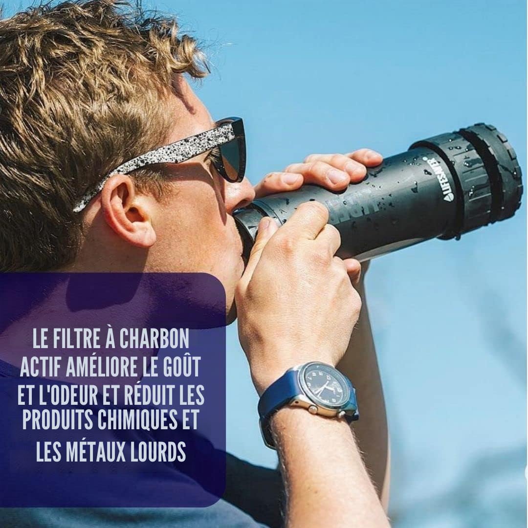 LifeSaver Liberty | Bouteille filtrante à eau – Petite bouteille d'eau de 400 ml et purificateur d'eau pour voyage et randonnée, design léger, élimine 99,99 % des virus, bactéries et kystes, purifie 2