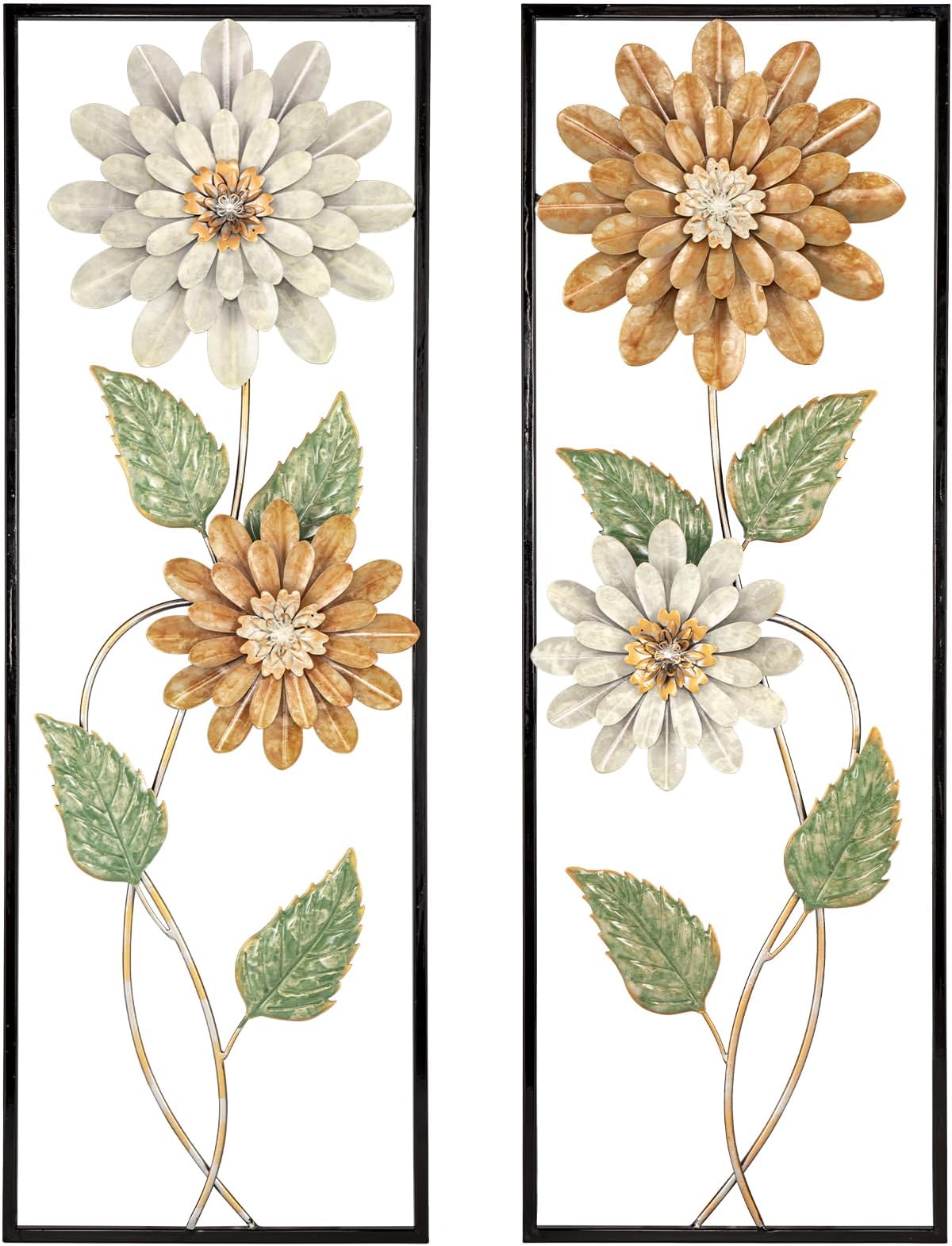 Metal Wall Art, Set of 2 Large Mordern Rectangular Wall Panels, Abstract Minimalist Flower Wall Décor for Living Room, Bedroom, Kitchen, Hallway Decoration