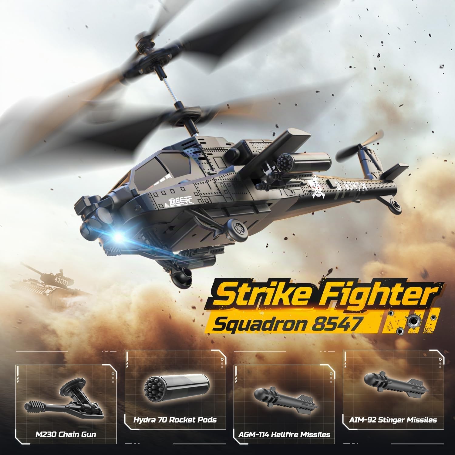 DEERC Helicóptero RC, avión RC para niños y Adultos, helicóptero de Control Remoto de 2,4 GHz, Tiempo de Vuelo de 30 Minutos, Luces LED y retención de altitud, Juguete para niños de 8 a 12 años