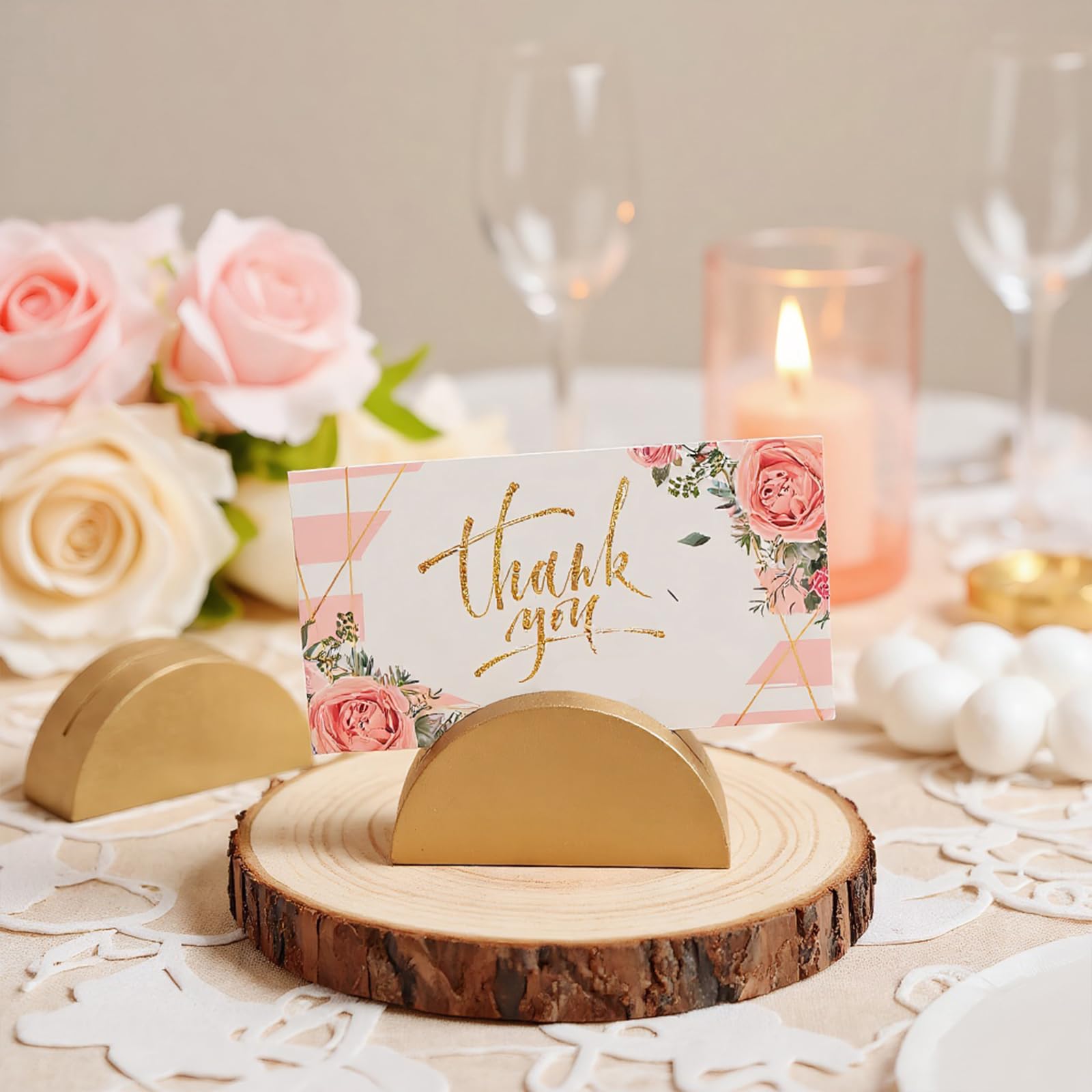 Tischnummernständer, 36 Stück, Tischkartenhalter, goldenes Holz, halbrundes Design, modernes Kartenhalter für Büros, Restaurants, Hochzeiten, Geburtstagsfeiern (Gold)