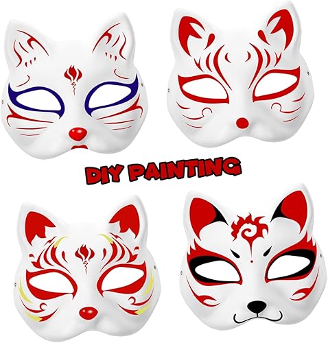 Miniatura 3 de STOBOK 10 máscaras de gato pintables para bricolaje, máscaras blancas sin pintar, máscaras de Halloween para cosplay, disfraz de máscaras, recuerdos