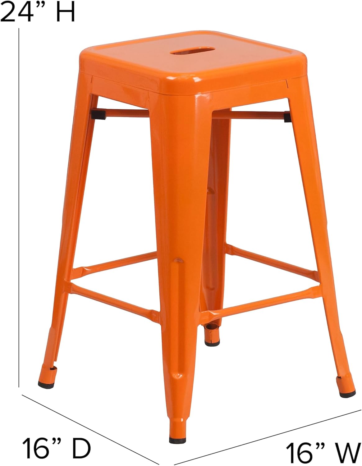 Flash Furniture Lily 4 Pack Commercial Grade 24" High Backless Orange Metal Indoor-Outdoor Counter Height Stool with Square Seat