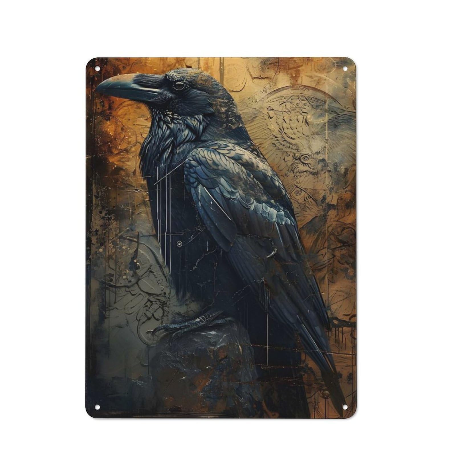 Metal Sign 40x30cm with The Raven Surreal Art for Pub Or Café, Vintage Decor, New Home Wall Decor for Pub Decor Enthusiasts