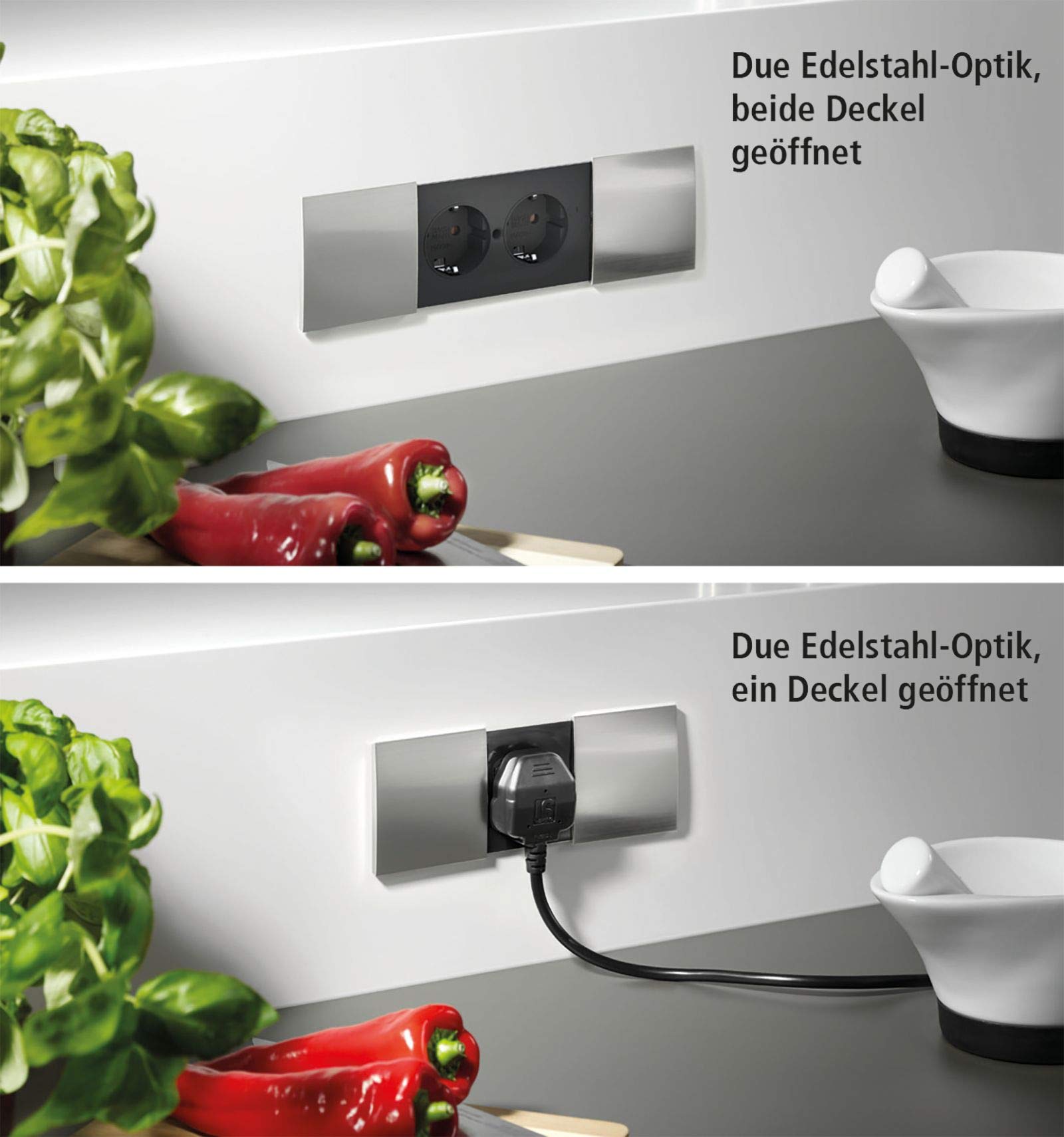 Küchensteckdose Büro Einbau-Steckdose Due Weiß Doppelsteckdose *554010