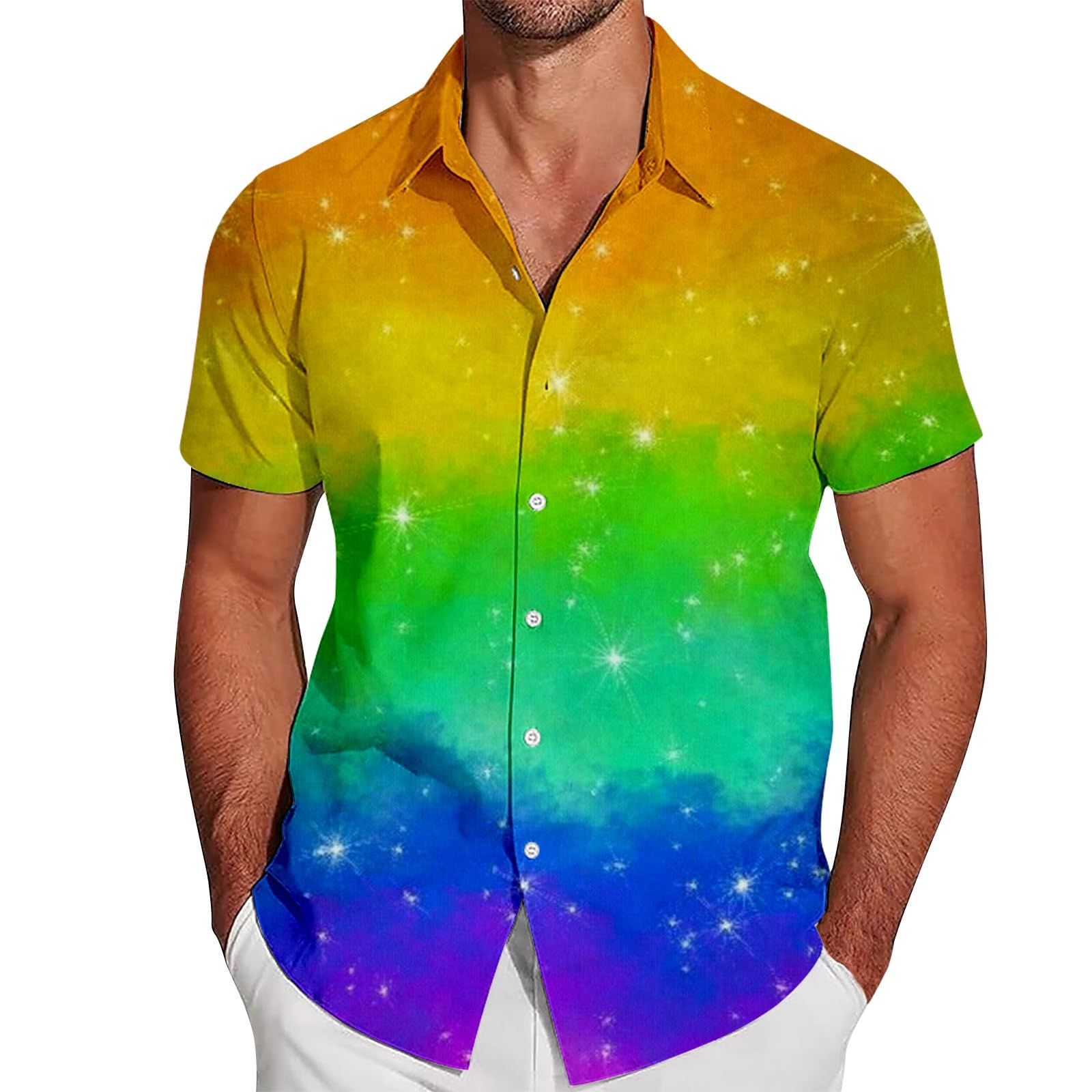 RUMAOZIA Gay Pride Month Shirt Men's Rainbow Multicoloured Short Sleeve Shirt LGBTQ Rainbow Men's Shirt Rainbow Flag Hawaiian Shirt Pride Month T-Shirt Beach Shirt Love is Love Shirt Rainbow Costume