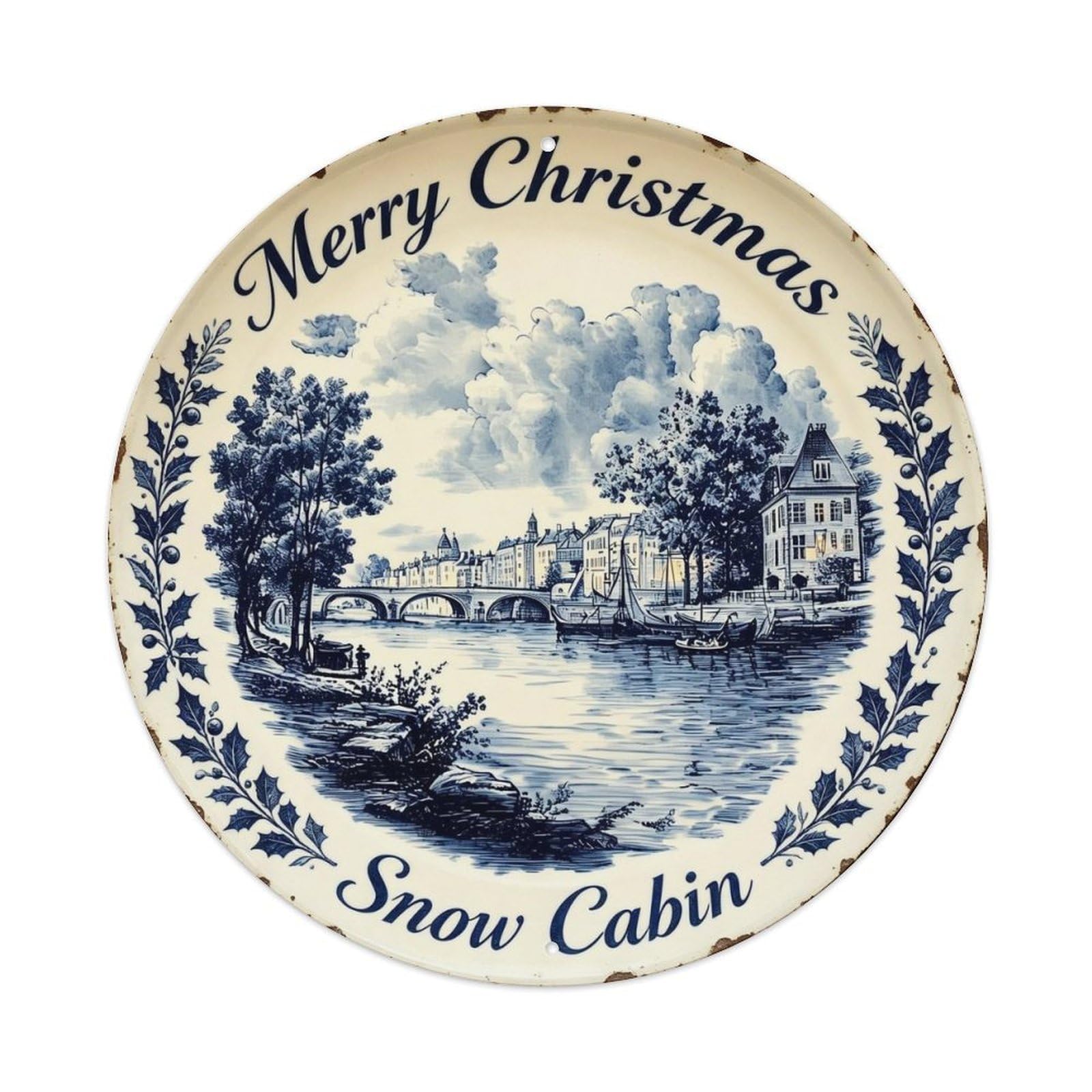 Merry Christmas Snow Cabin Metal Tin Sign Plaque