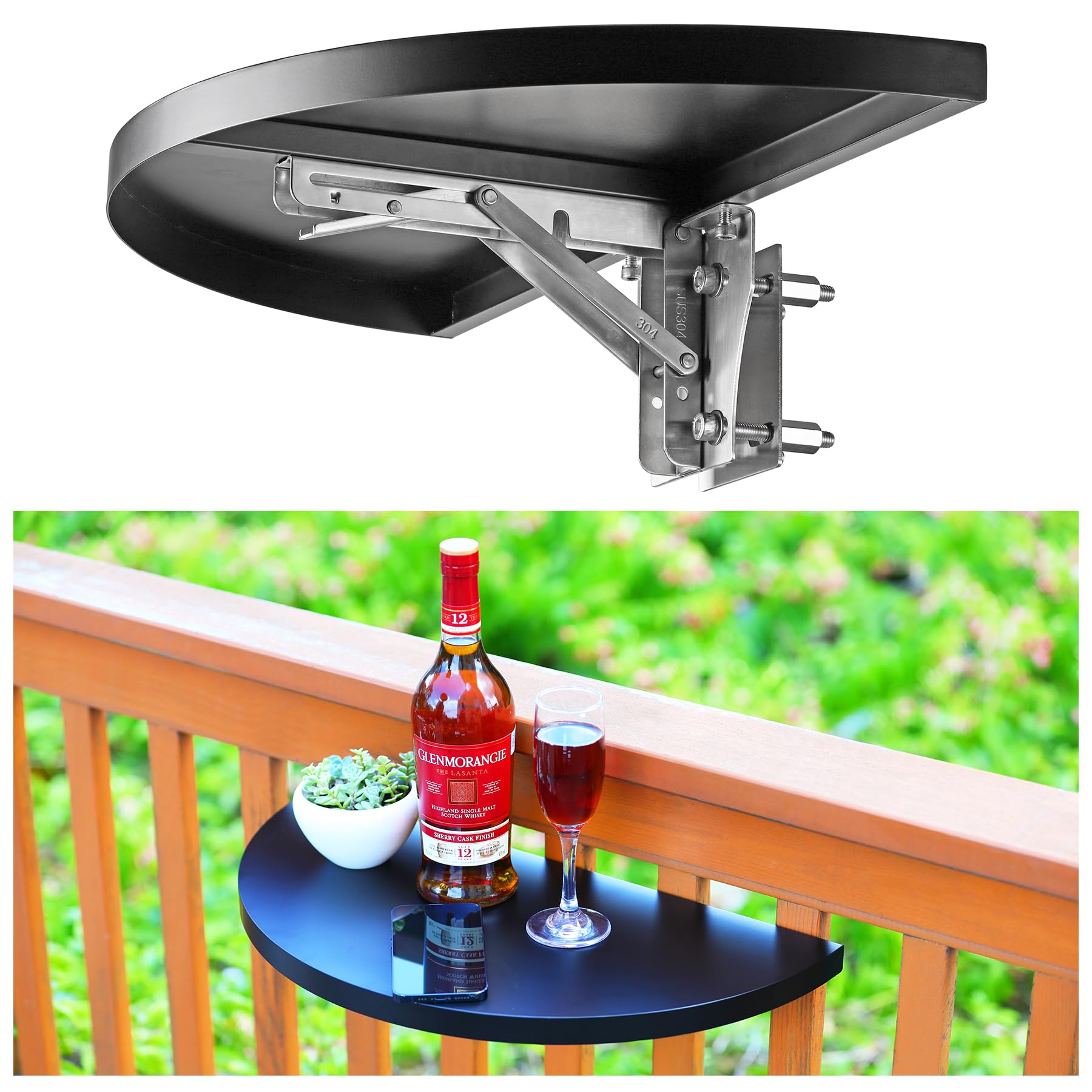 Hulave 304 Stainless Steel Deck Railing Adjustable Railing Folding Table, 10.5"x21" Balcony Railing Hanging Table, for Deck Railing, Patios, Gardens