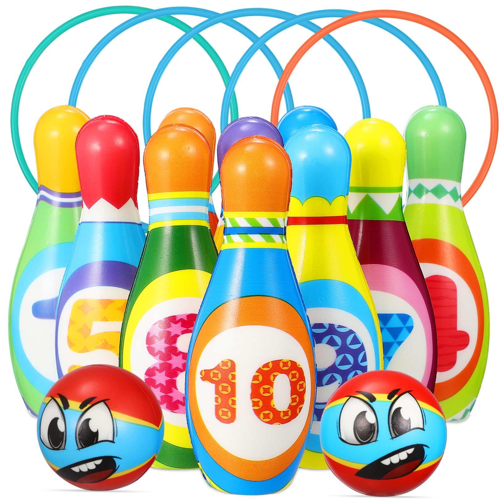 ifundom 1 Set Bowling Pins Balls Toss Game Rings Fun Indoor Activity for Lightweight Durable Educational Game to Enhance Athletic Skills and Interests Random Color