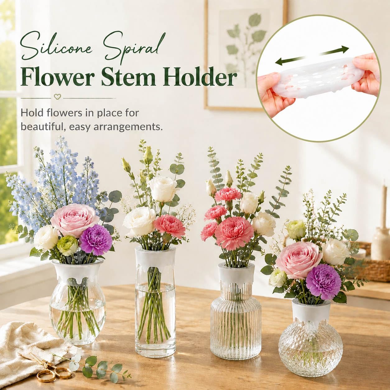 2 Pack Reusable Silicone Flower Arranging Grid for Various Vase Openings