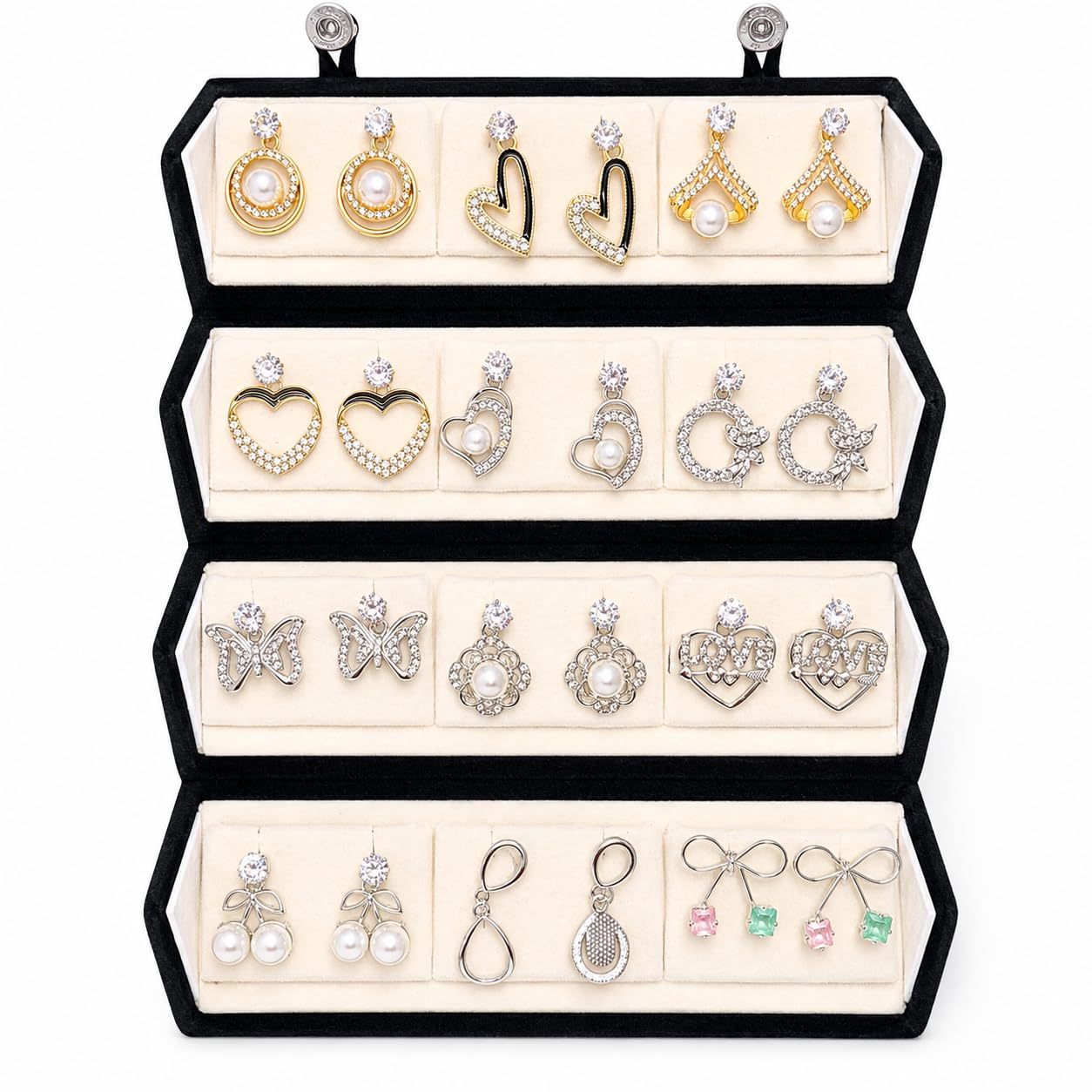 Oxidized Designer Earrings Set of 12 With Folding Jewelry Box | Minimalist & Traditional Jhumka Set for Womens & Girls-image-26