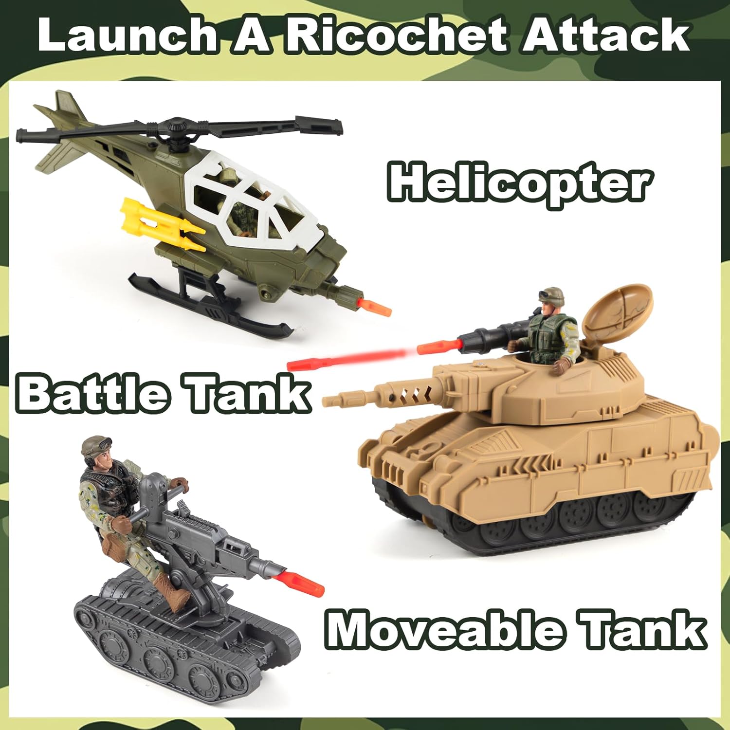 Covsen Army Men Action Figures Playset - 70+ PCS Realistic Army Toys - Military Soldiers Action Figures Playset with Helicopter, Fighter, Drones, Tank, &Accessories- Birthday, for Boys
