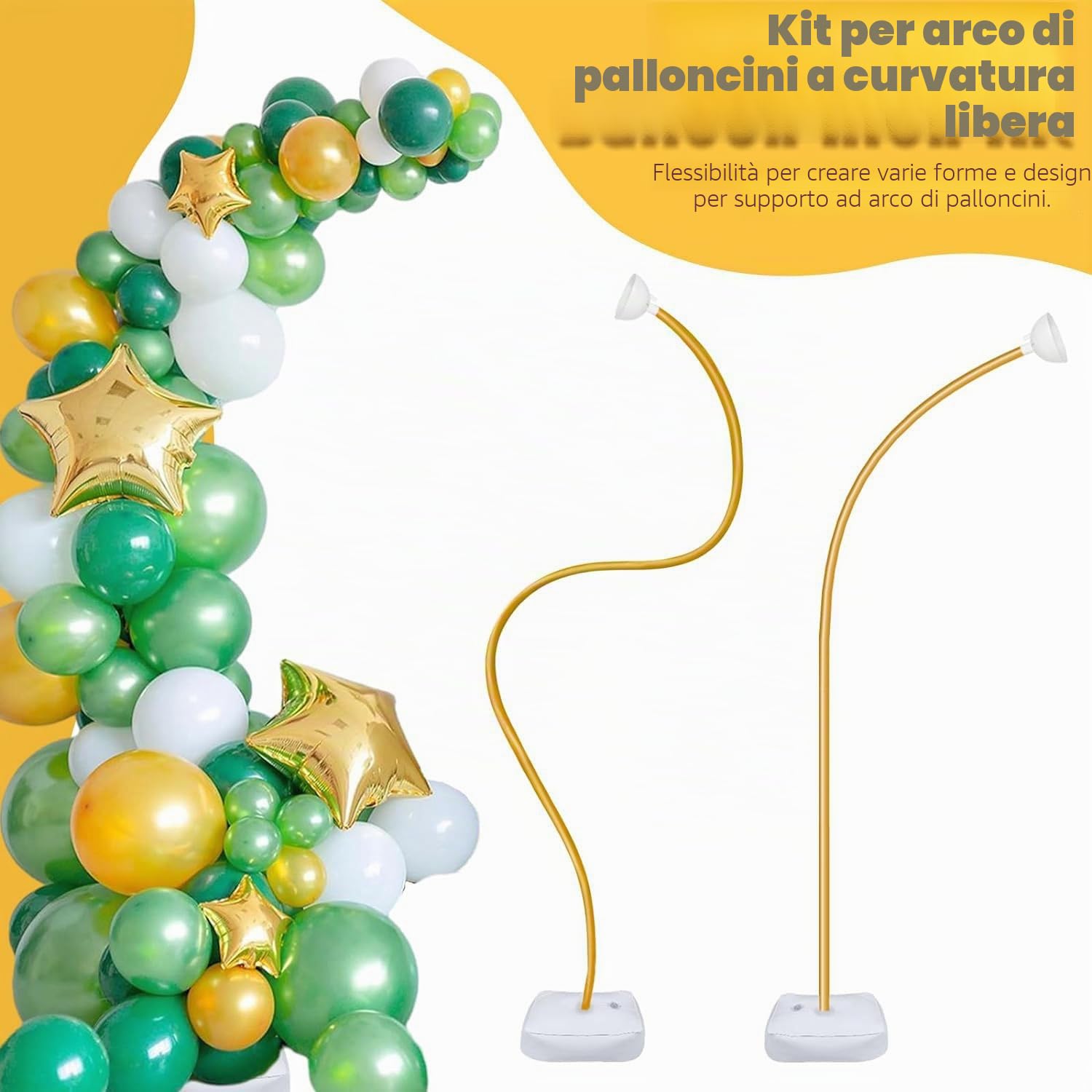 Supporto per arco di palloncini con base, kit per arco di palloncini da 2,5 m e 1,5 m, con tubi pieghevoli, supporto per mezzo arco, colonna per palloncini e telaio per arco per matrimoni