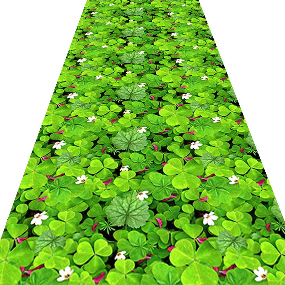 Tapis couloir vert motif feuille de lotus pour décoration entrée