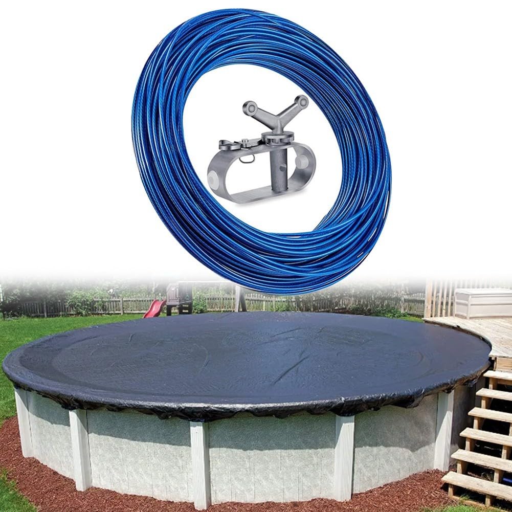 Kit de apriete de cubierta de piscina con cable de acero recubierto de plástico de 100 pies y tensor diseñado para una seguridad sólida y ajustable de piscinas sobre el suelo