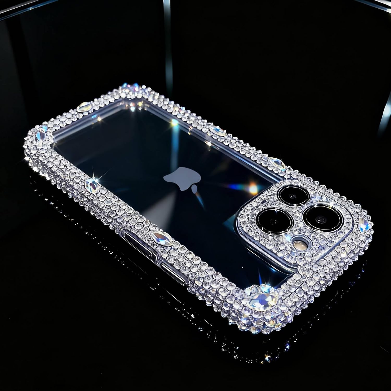 Bonitec Compatible with iPhone 15 Pro Max Case for Girls Women 3D Glitter Sparkle Bling Luxury Cute Shiny Crystal Charms Rhinestone Diamond Protective Cases Camera Protection Cover, Clear - Image 2