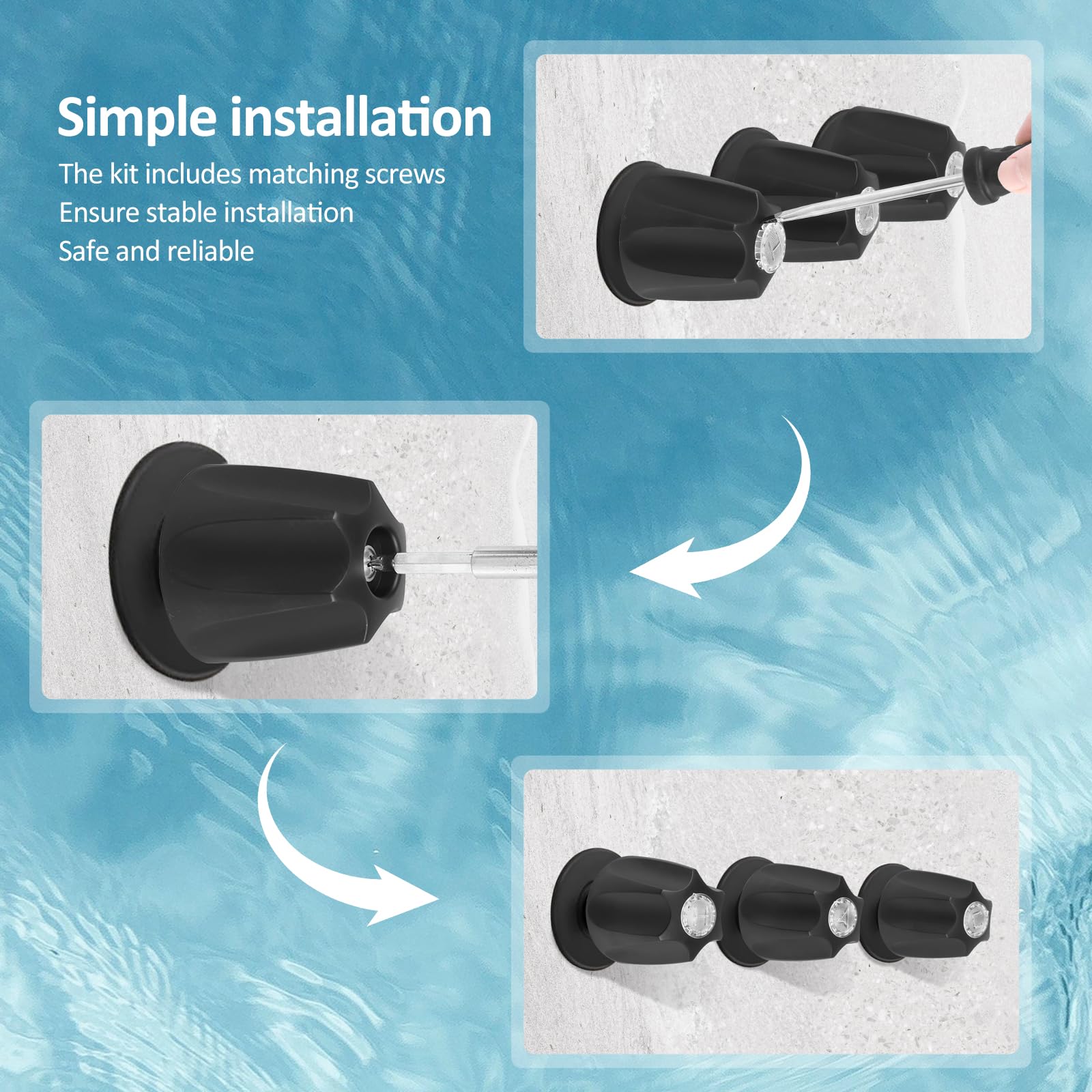 3PCS Bathtub Faucet Knob Matte Black Shower Knobs Bathtub Faucet Handle Include Hot Cold and Diverter for Bathroom (Black) — view 5