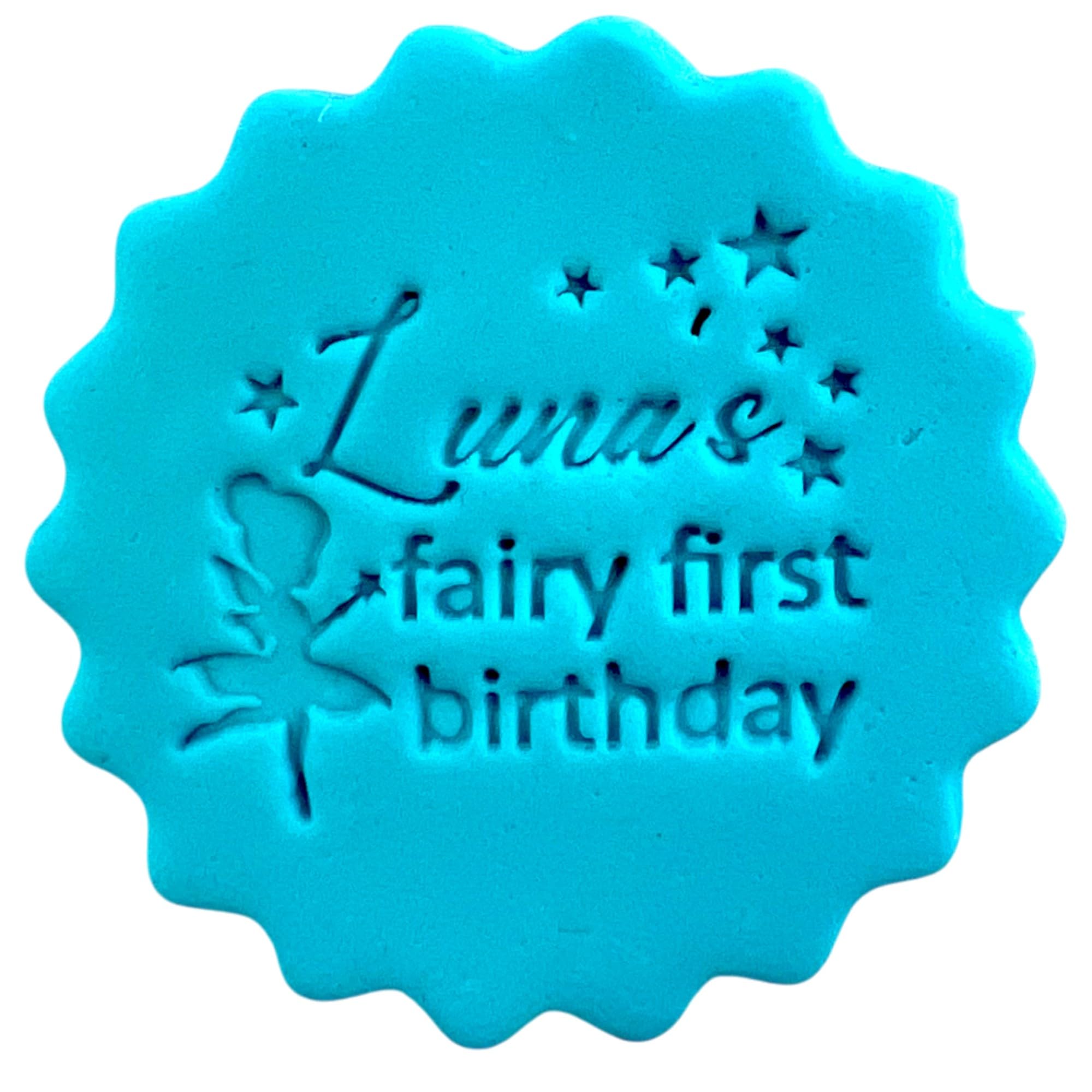 Personalised Cookie Stamp with Free Scallop Cutter, Birthday Name Age, 5cm Acrylic Biscuit Embosser, Food-Safe Plastic Baking Tool, Fits M&S All Butter Biscuits (Design 23)