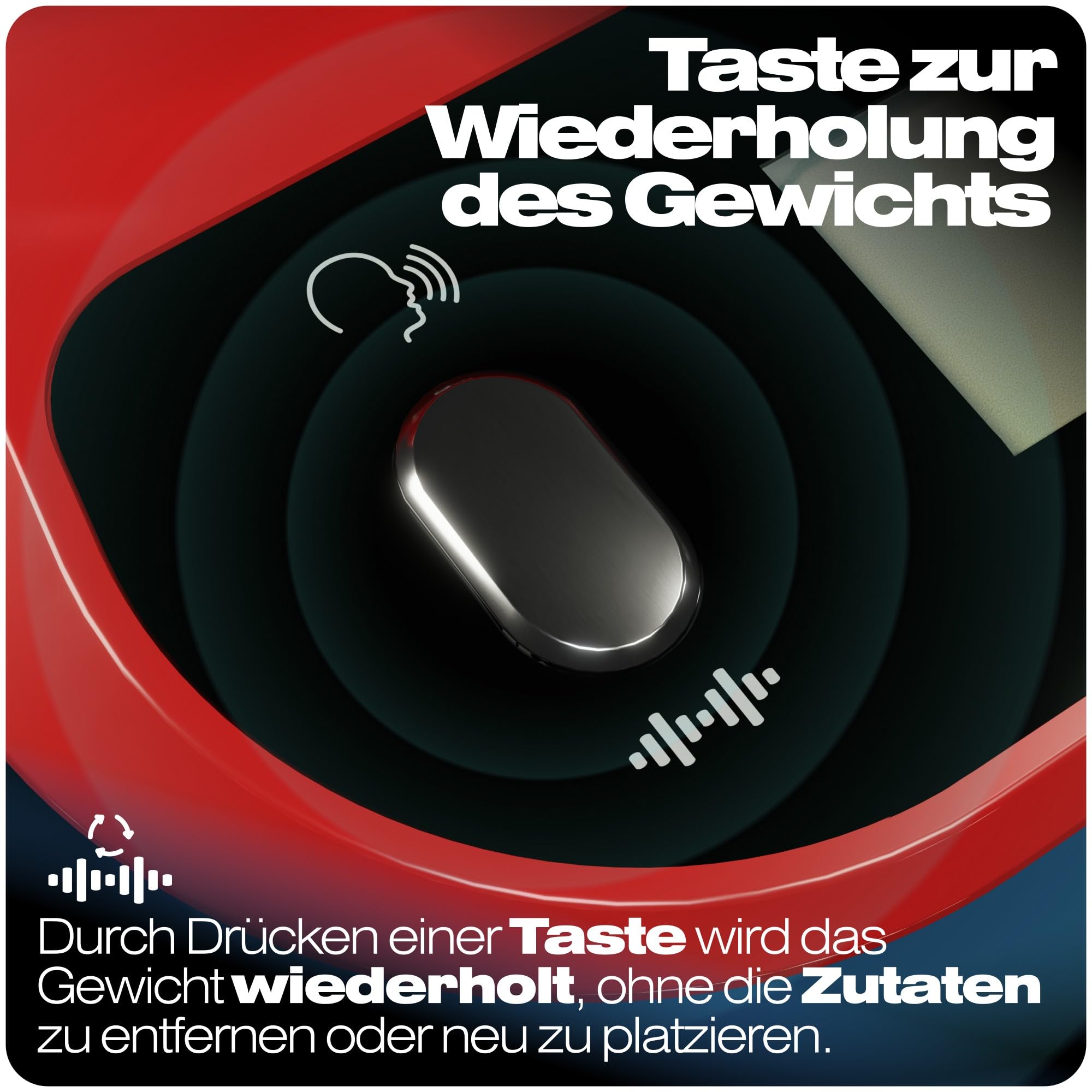 Sprechende Küchenwaage VIBAS iVoice Chef mit Schüssel, für Sehbehinderte und Senioren, 5 Sprachen, akustische Signale, Gewichtswiederholung, einstellbare Lautstärke, 10 kg, Batterien inklusive