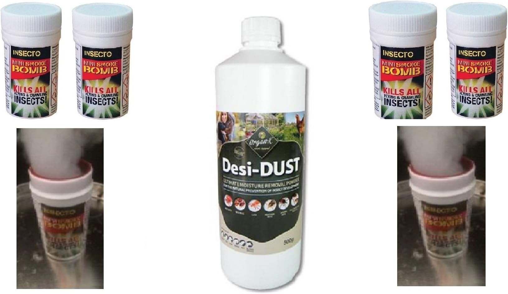 Insecto 4 x Mini Fogger Room Smoke Bombs & 1 x 500ml Flea Spray Kit