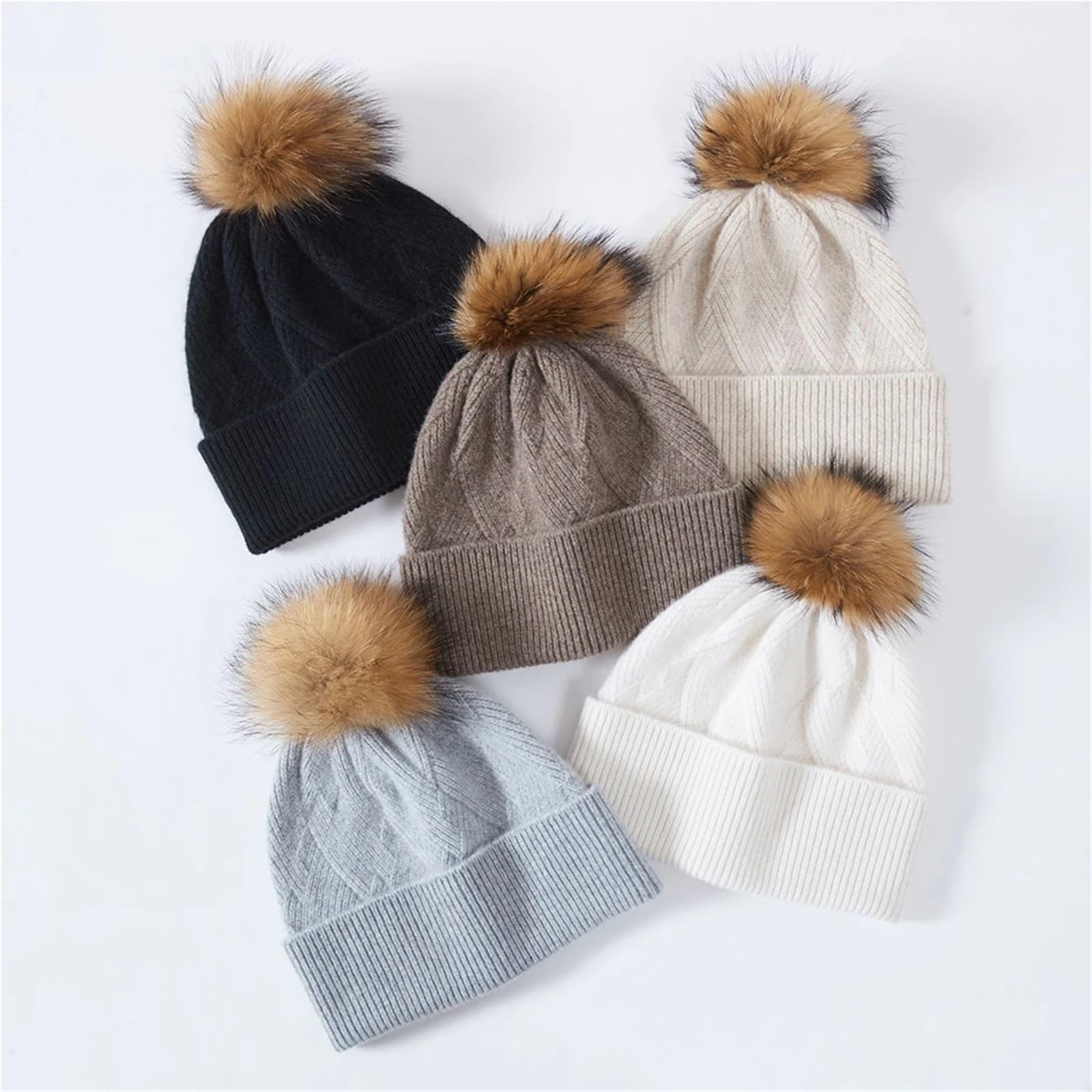 Bommelmütze for Damen, Winter, Herbst, Wolle, Strickmütze, warm, weich, Skifahren, Zubehör for Outdoor-Sportarten(Black)
