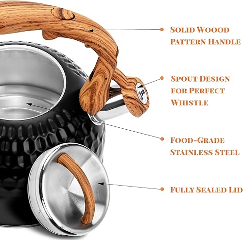 Miniatura 3 de Foedo Hervidor de té, estufa de té silbante de 2.5 L, ollas de té para estufa, acero inoxidable de grado alimenticio con mango de madera, control de