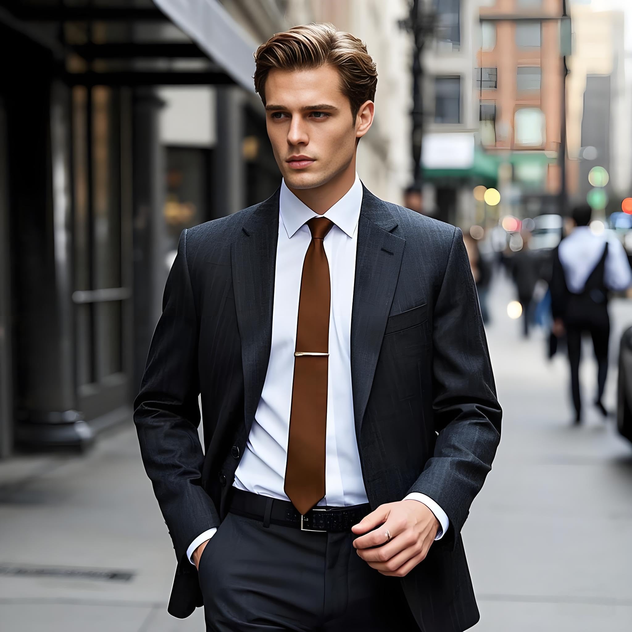 YourTies Schmale Krawatten Set für Herren, Satin, 6 cm, schmale Krawatte mit Einstecktuch, Krawattenklammer, einfarbig, Perfekt für Hochzeit, Party und Business