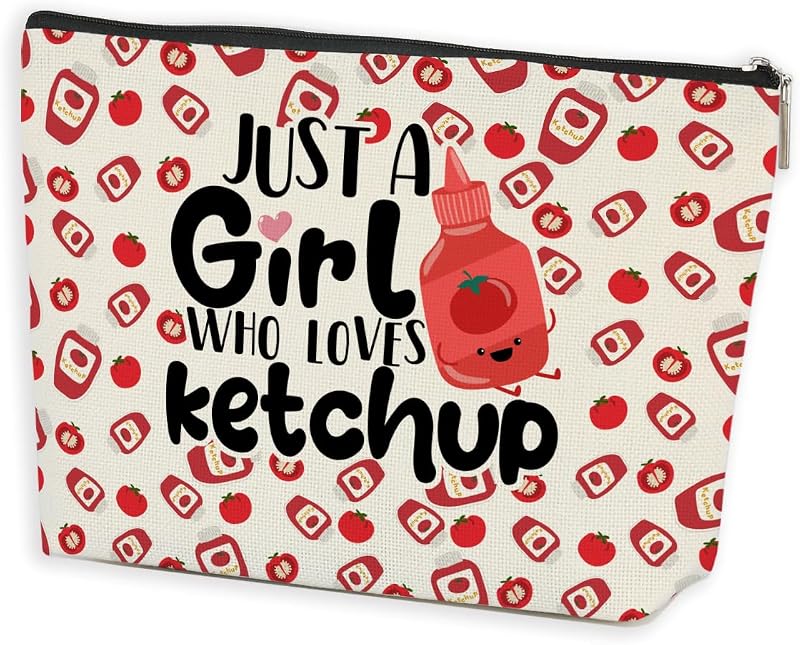 Azteoiz Necessaire de Maquiagem Ketchup em Canvas com Zíper, 20,07 cm x 5,08 cm x 17,78 cm