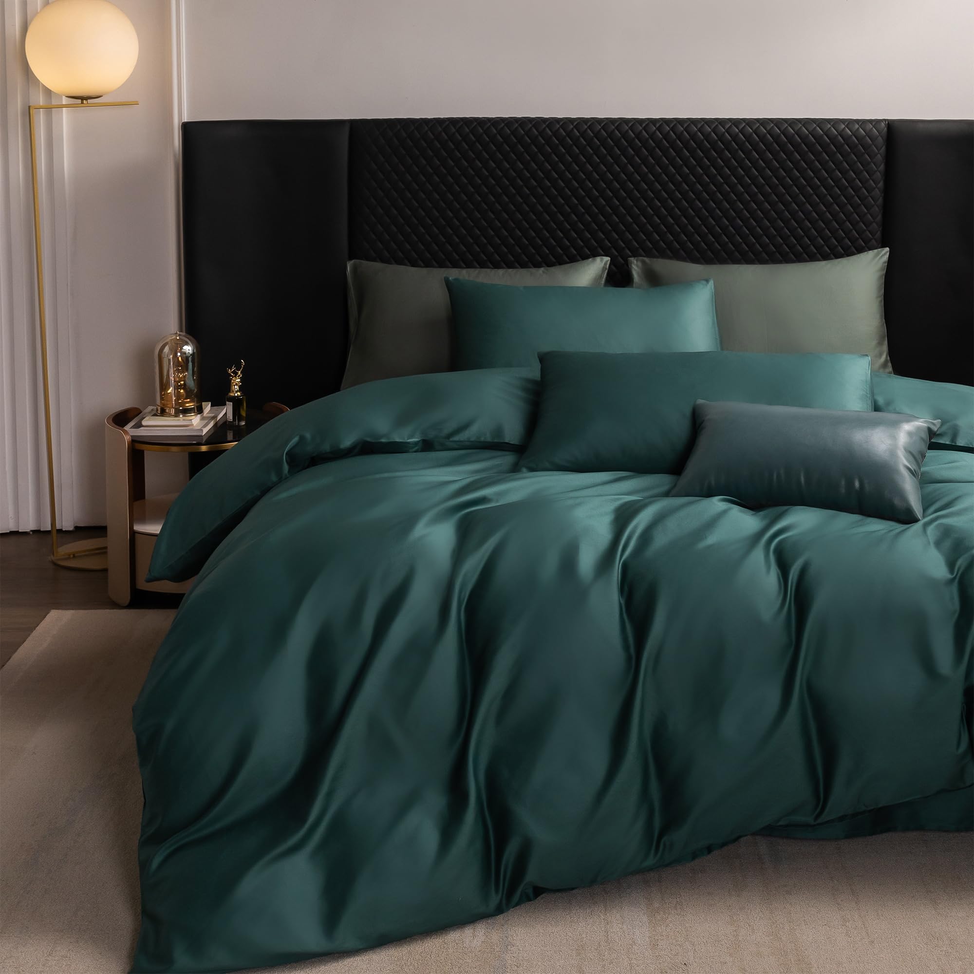 MOOMEEDuvet Cover Set 100% Egyptian Cotton Luxury Solid Bedding Linen 800 Thread Count Long Staple Sateen Super Soft Comfy Breathable (Queen, Forest Green)