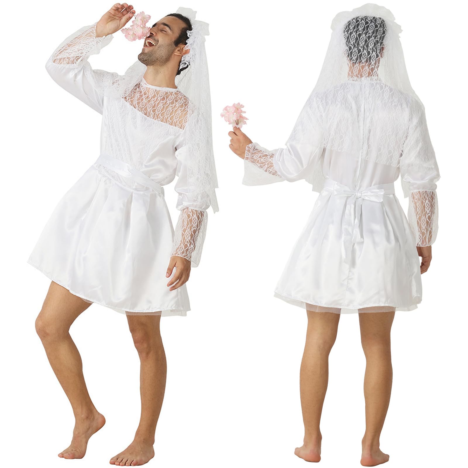 Funny Wedding Dress Men Bride Costume, Graveyard Bridal Cosplay, Deluxe Lace Mens Wedding Dress with Gloves - Image 6